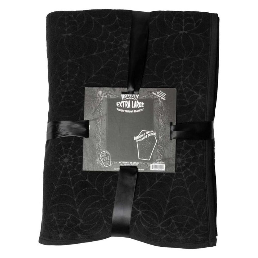 Ex-Large Black Spiderweb Throw Blanket Soft Polar Fleece 60X80" NWT